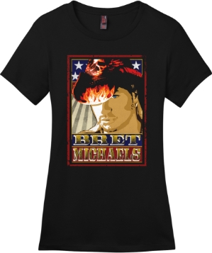 Bret Michaels Vintage Poster Graphic Ladies Tee Bret Michaels, Brett Michaels, Bret Micheals, Brett Micheals, Vintage Poster, Gold, Red, White, Blue, Graphic Tee