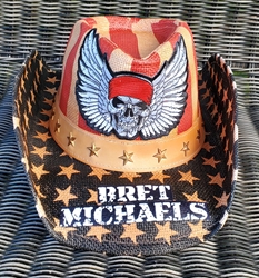 Bret Michaels Winged Skull Logo Cowboy Hat (Tea Stained) Bret Michaels, Winged Skull Logo, Cowboy Hat