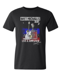 Live & Amplified Unisex Tee Bret Michaels, Brett Michaels, Bret Micheals, Brett Micheals, LIfestyle, Style, Life, Collection, live, amplified, rock and roll, bmb, red, white, blue, tee shirt