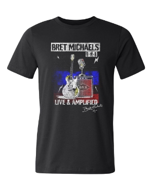 Live & Amplified Unisex Tee Bret Michaels, Brett Michaels, Bret Micheals, Brett Micheals, LIfestyle, Style, Life, Collection, live, amplified, rock and roll, bmb, red, white, blue, tee shirt