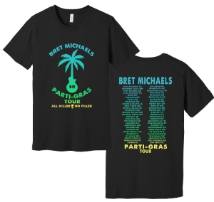 Parti-Gras Tour Palm Tree Guitar Tee w/Cities - LIMITED QUANTITIES REMAIN Bret Michaels, Brett Michaels, Bret Micheals, Brett Micheals, LIfestyle, Style, tee, shirt, v-neck, parti-gras, palm tree guitar