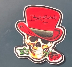 Red Top Hat Skull w/Signature Sticker Bret Michaels, Brett Michaels, Bret Micheals, Brett Micheals, sticker, red top hat, skull