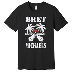 Rock n Roll Skull Tee in Black Bret Michaels, Brett Michaels, Bret Micheals, Brett Micheals, LIfestyle, Style, Life, Collection, rock n roll, Skull, Crossed Guitars, palm tree, tee shirt