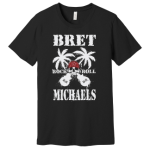 Rock n Roll Skull Tee in Black Bret Michaels, Brett Michaels, Bret Micheals, Brett Micheals, LIfestyle, Style, Life, Collection, rock n roll, Skull, Crossed Guitars, palm tree, tee shirt