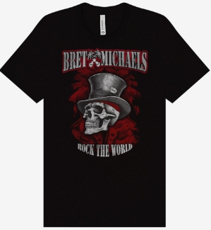 Top Hat Skull (Only) Rock The World Graphic Tee Bret Michaels, Brett Michaels, Bret Micheals, Brett Micheals, LIfestyle, Style, Life, Collection, rock n roll, Skull, rock the world, tee shirt