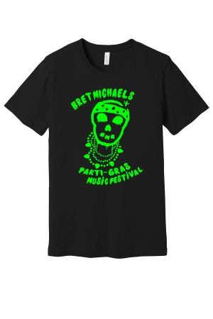 Glow-in-the-Dark Bret Michaels Parti-Gras Festival Skull Tee Bret Michaels, Brett Michaels, Bret Micheals, Brett Micheals, LIfestyle, Style, Life, Collection, glow-in-the-dark, tee shirt