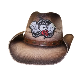 Bret Michaels Custom Cowboy Hat - Winged Skull and Roses - Red, Brown Bret Michaels, Brett Michaels, Bret Micheals, Brett Micheals, LIfestyle, Style, cowboy hat, hat