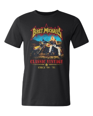 Bret Michaels Men's/Unisex Tee - Classic Vintage Motorcycle Design Bret Michaels, Brett Michaels, Bret Micheals, Brett Micheals, LIfestyle, Style, t-shirt, classic, vintage, 1990, 1991, Motorcycle, Hollywood Taxi