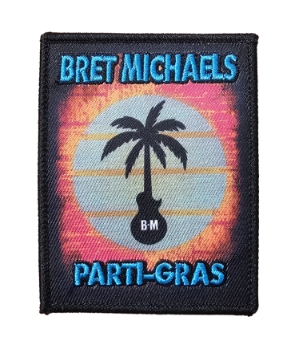 Bret Michaels Parti-Gras Logo Patch Bret Michaels, Brett Michaels, Bret Micheals, Brett Micheals, patch, parti-gras, palm tree guitar