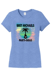 Blue Parti-Gras Logo Ladies Tee Bret Michaels, Brett Michaels, Bret Micheals, Brett Micheals, LIfestyle, Style, tee, shirt, parti-gras, palm tree guitar