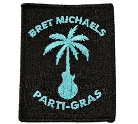 Teal Bret Michaels Palm Tree Guitar Parti-Gras Patch Bret Michaels, Brett Michaels, Bret Micheals, Brett Micheals, LIfestyle, Style, Life, Collection, palm tree guitar, patch, parti-gras