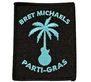Teal Bret Michaels Palm Tree Guitar Parti-Gras Patch Bret Michaels, Brett Michaels, Bret Micheals, Brett Micheals, LIfestyle, Style, Life, Collection, palm tree guitar, patch, parti-gras